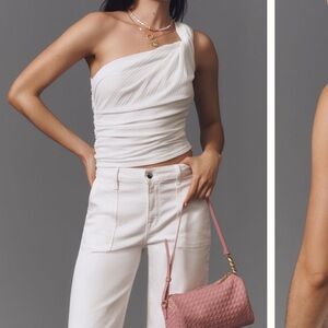 Anthropologie Cream Textured One Shoulder Skirt